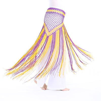 SHOWYOU Nylon 150 cm (59 po) écharpe de hanche à glands courts Triangle argentin bicolore pour femmes danse du ventre