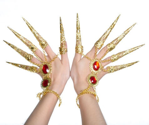 Women Belly Dance Gypsy Egyptian Indian Gold Bracelet with Finger Nails