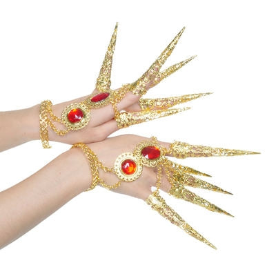 Women Belly Dance Gypsy Egyptian Indian Gold Bracelet with Finger Nails