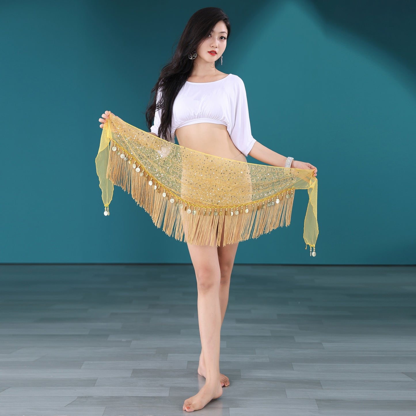 2023 Belly Dance Practice Hip Scarf Triangle Scarf Beads Embroidery Tassel Waist Belt