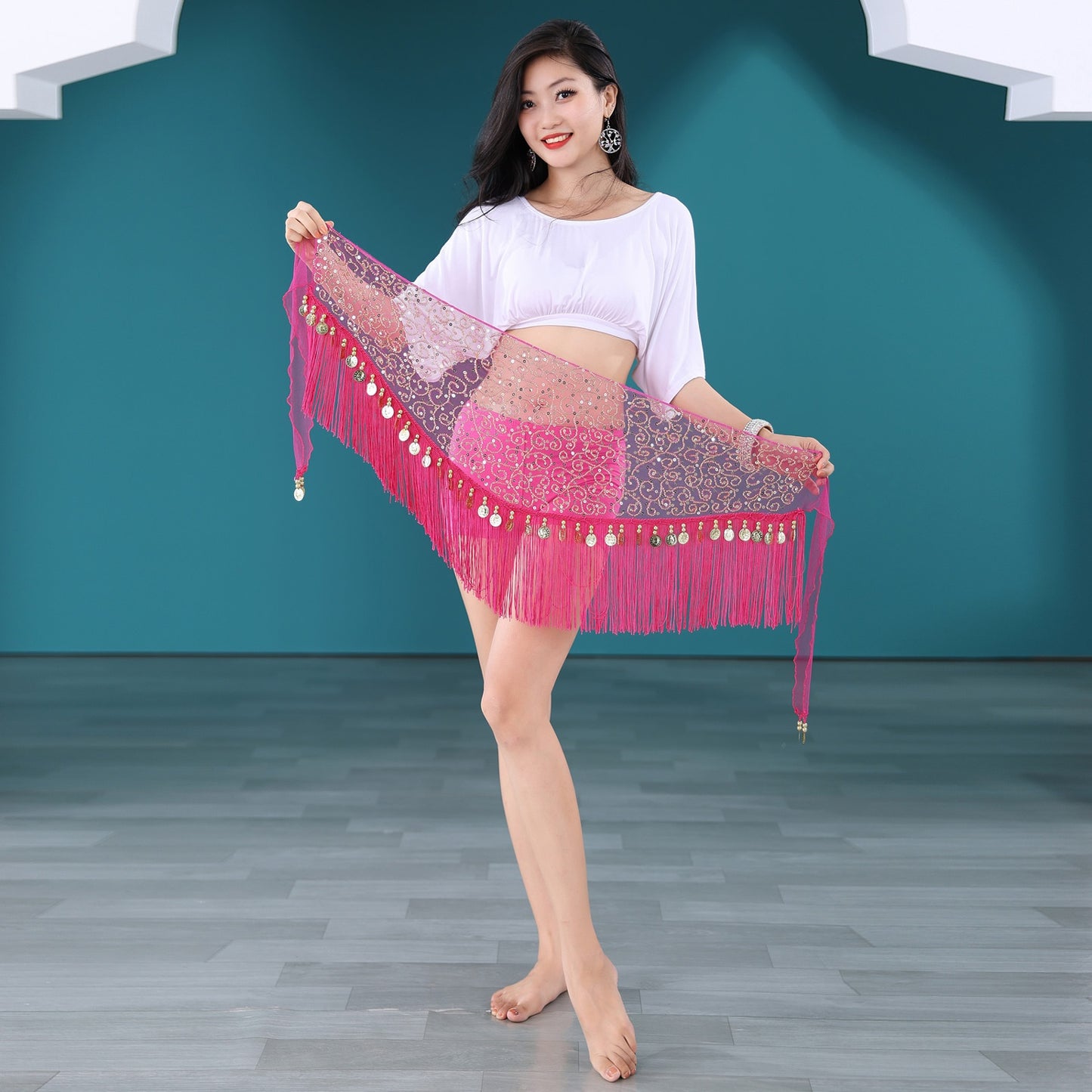 2023 Belly Dance Practice Hip Scarf Triangle Scarf Beads Embroidery Tassel Waist Belt