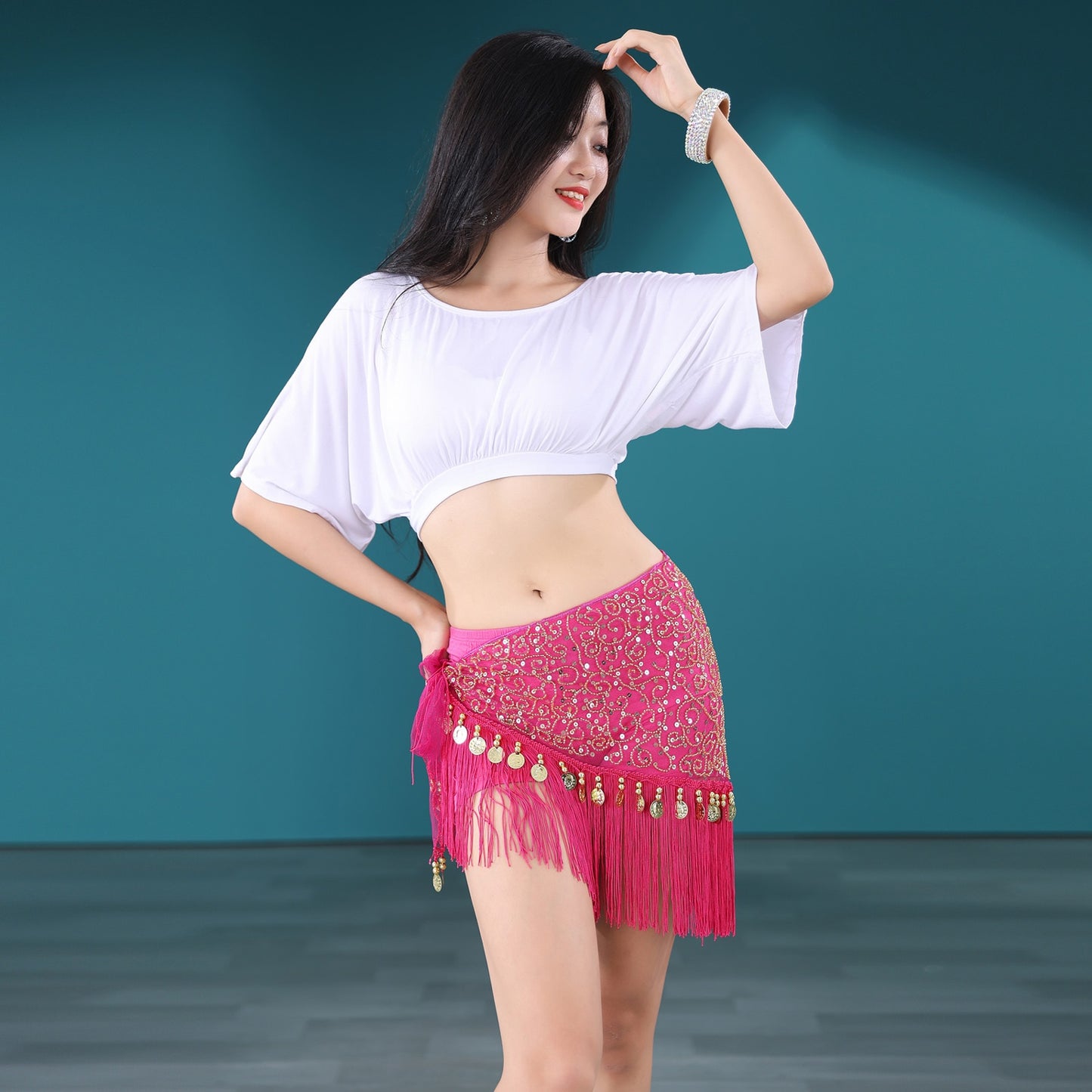 2023 Belly Dance Practice Hip Scarf Triangle Scarf Beads Embroidery Tassel Waist Belt