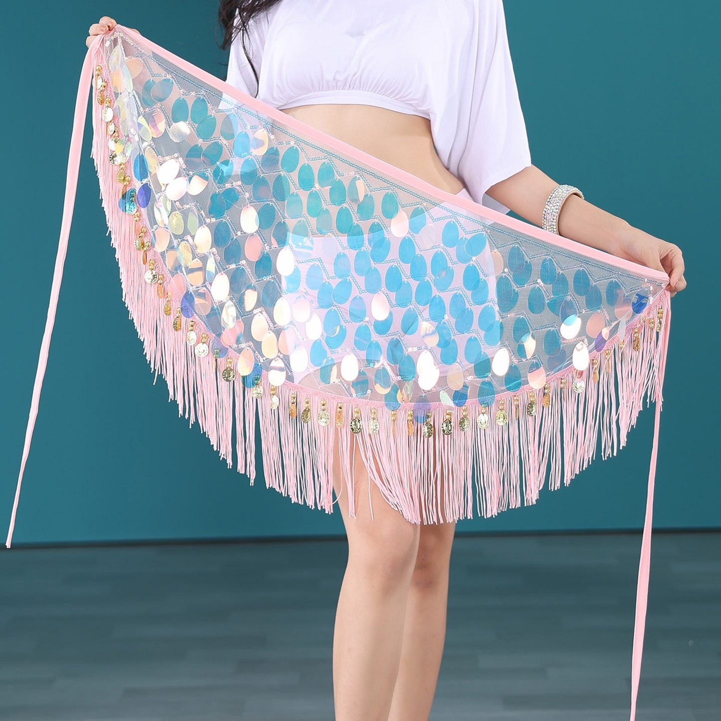 2023 Belly Dance Practice Hip Scarf Triangle Scarf Beads Embroidery Tassel Waist Belt