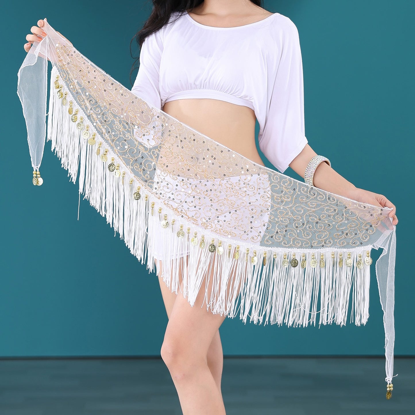 2023 Belly Dance Practice Hip Scarf Triangle Scarf Beads Embroidery Tassel Waist Belt