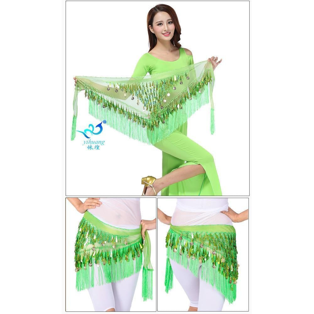 2023 Danse du ventre sequin triangle écharpe gland taille écharpe pratique hanche écharpe sequin triangle écharpe danse indienne performance taille chaîne