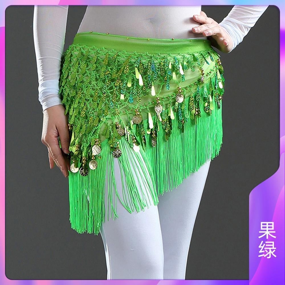 2023 Belly dance sequin triangle scarf tassel waist scarf practice hip scarf sequin triangle scarf Indian dance performance waist chain