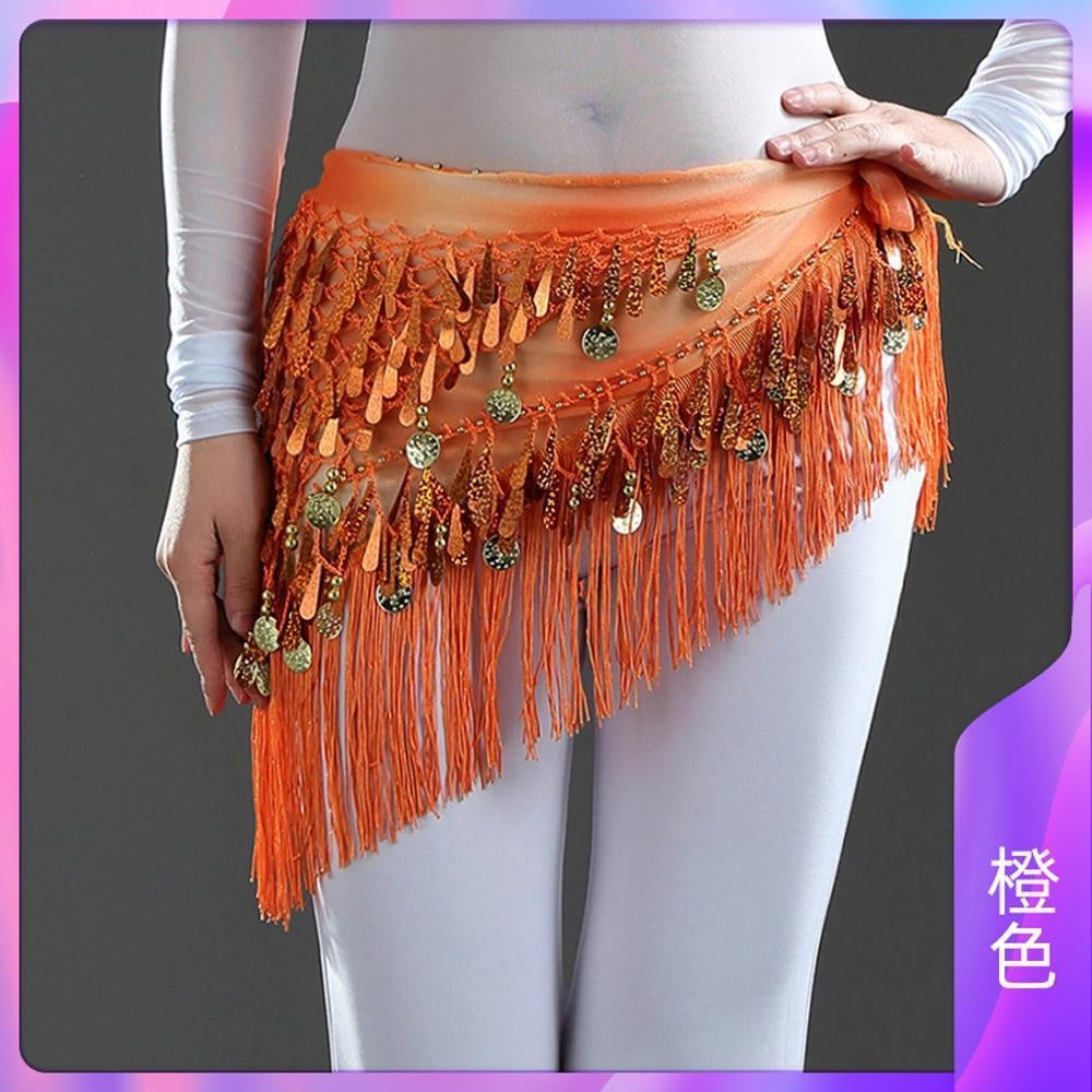 2023 Belly dance sequin triangle scarf tassel waist scarf practice hip scarf sequin triangle scarf Indian dance performance waist chain