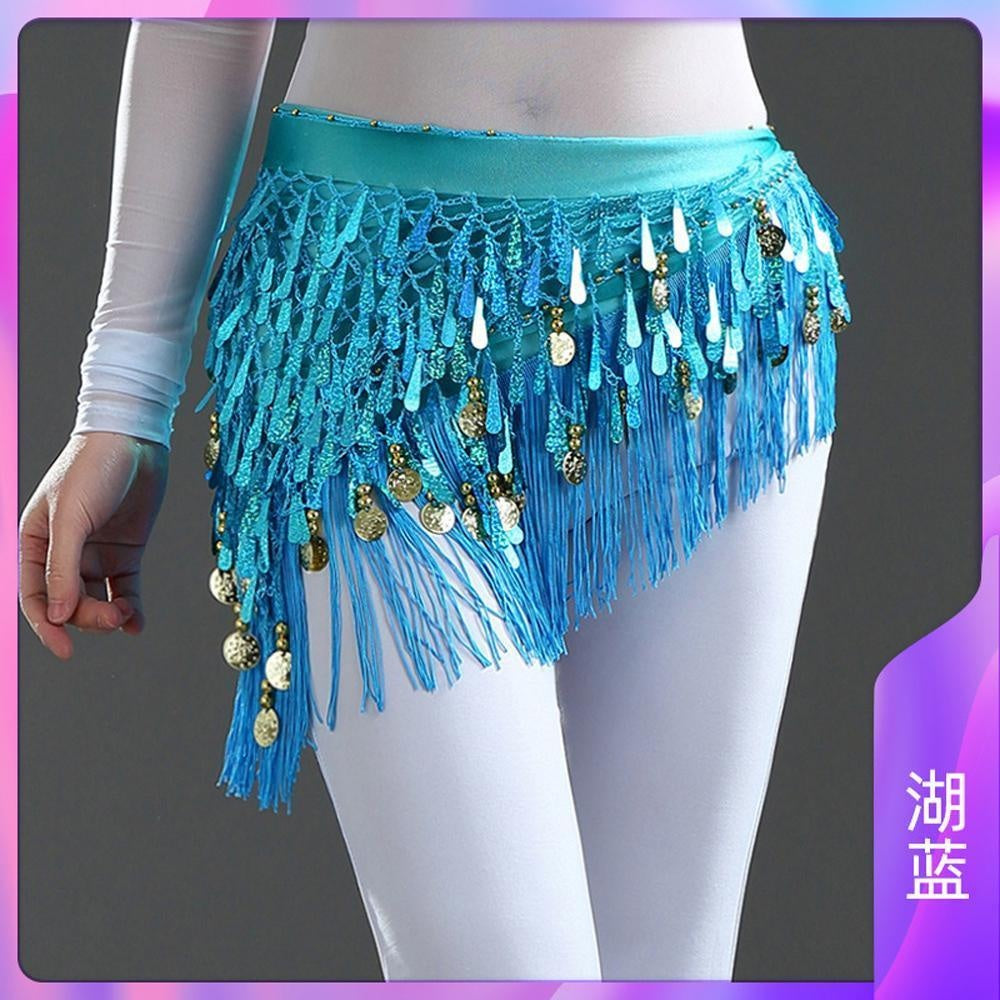 2023 Belly dance sequin triangle scarf tassel waist scarf practice hip scarf sequin triangle scarf Indian dance performance waist chain