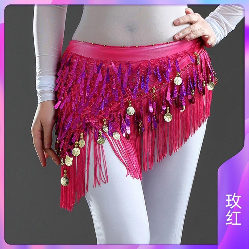 2023 Belly dance sequin triangle scarf tassel waist scarf practice hip scarf sequin triangle scarf Indian dance performance waist chain