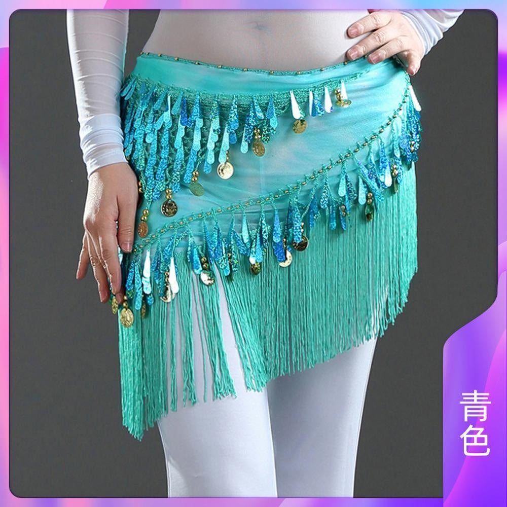 2023 Belly dance sequin triangle scarf tassel waist scarf practice hip scarf sequin triangle scarf Indian dance performance waist chain