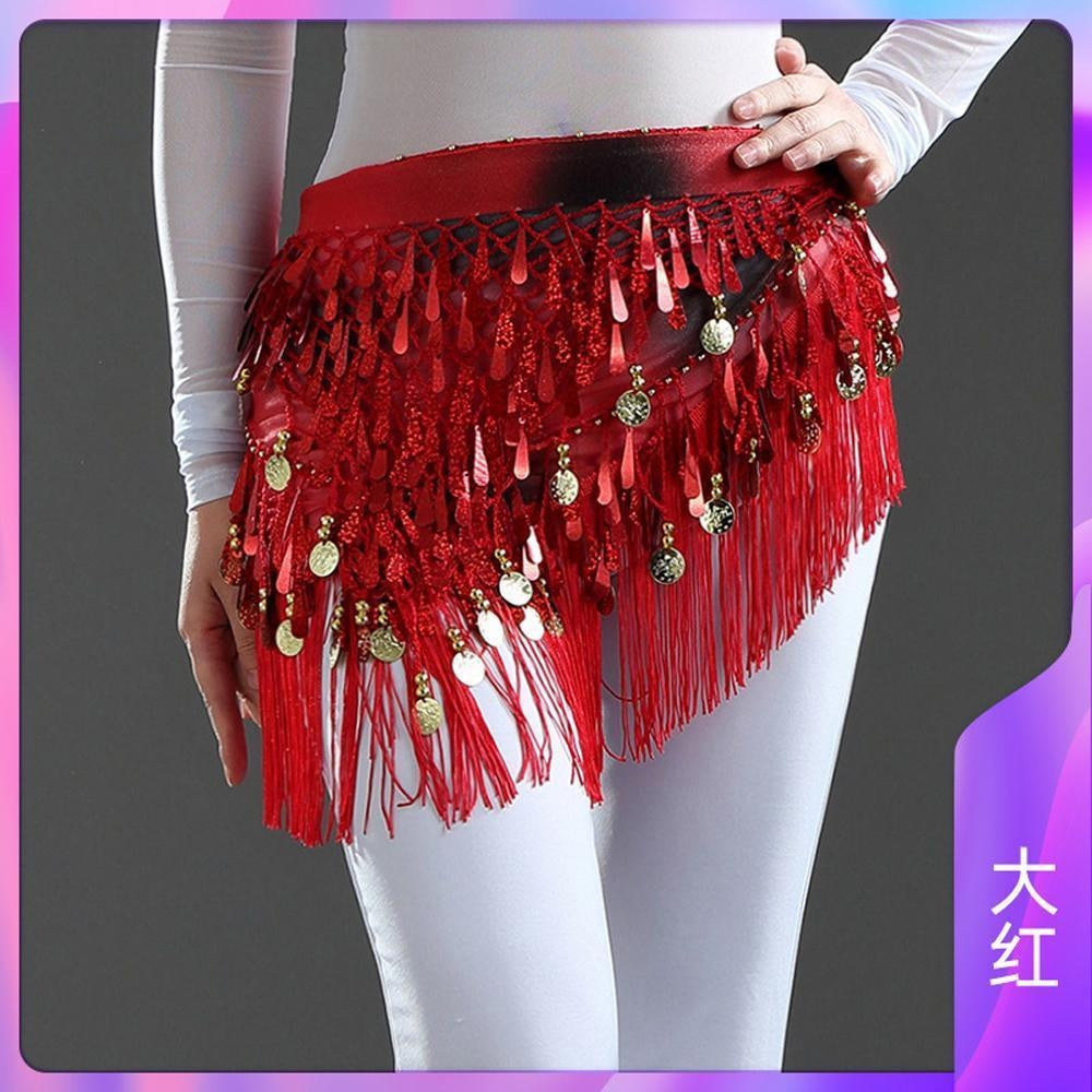 2023 Belly dance sequin triangle scarf tassel waist scarf practice hip scarf sequin triangle scarf Indian dance performance waist chain