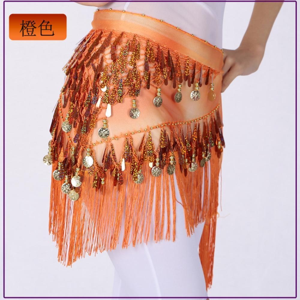 2023 Belly dance sequin triangle scarf tassel waist scarf practice hip scarf sequin triangle scarf Indian dance performance waist chain