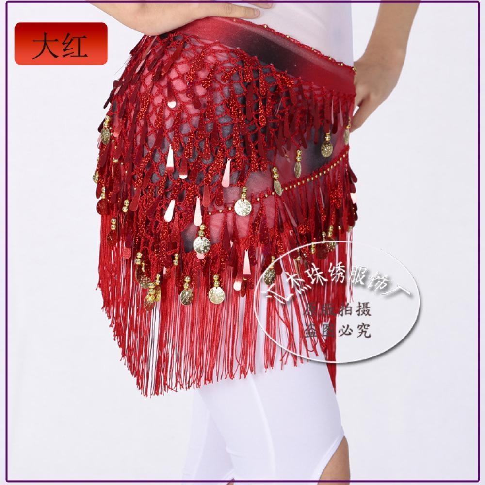 2023 Belly dance sequin triangle scarf tassel waist scarf practice hip scarf sequin triangle scarf Indian dance performance waist chain