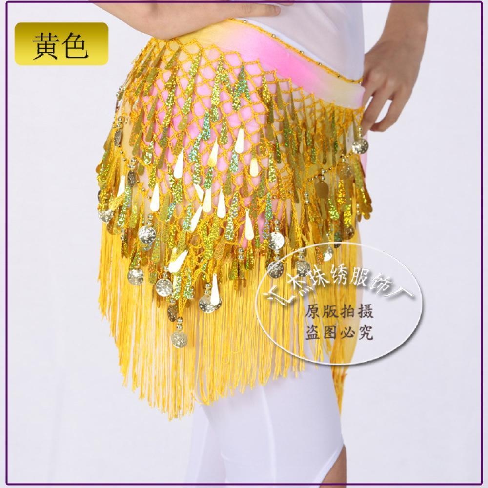 2023 Belly dance sequin triangle scarf tassel waist scarf practice hip scarf sequin triangle scarf Indian dance performance waist chain