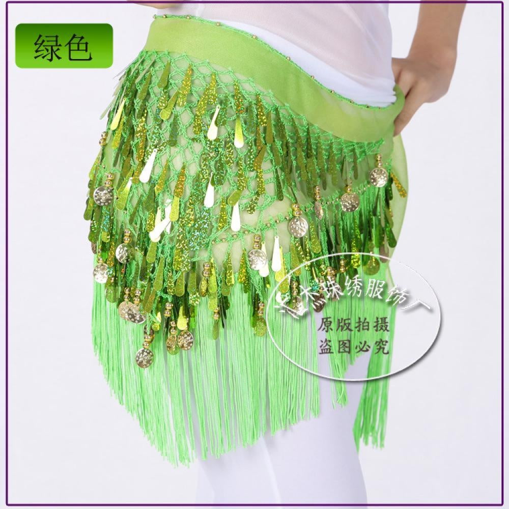 2023 Belly dance sequin triangle scarf tassel waist scarf practice hip scarf sequin triangle scarf Indian dance performance waist chain