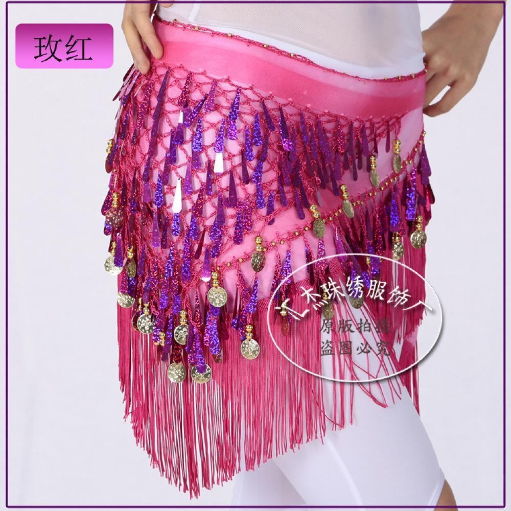 2023 Belly dance sequin triangle scarf tassel waist scarf practice hip scarf sequin triangle scarf Indian dance performance waist chain