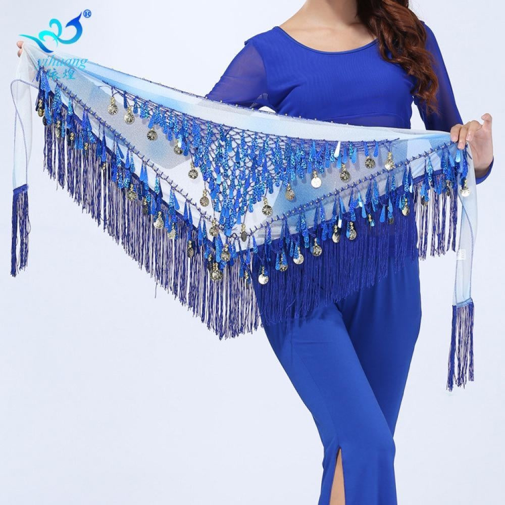 2023 Belly dance sequin triangle scarf tassel waist scarf practice hip scarf sequin triangle scarf Indian dance performance waist chain