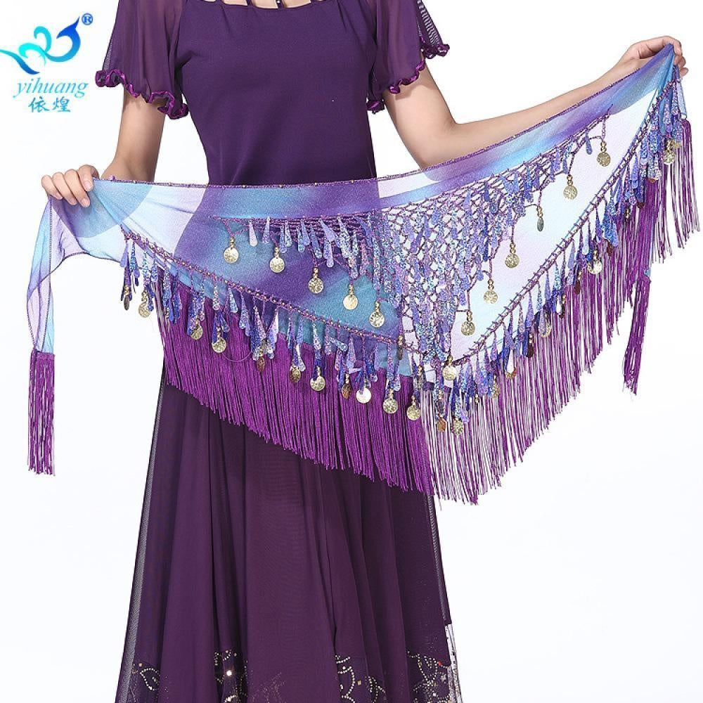 2023 Belly dance sequin triangle scarf tassel waist scarf practice hip scarf sequin triangle scarf Indian dance performance waist chain