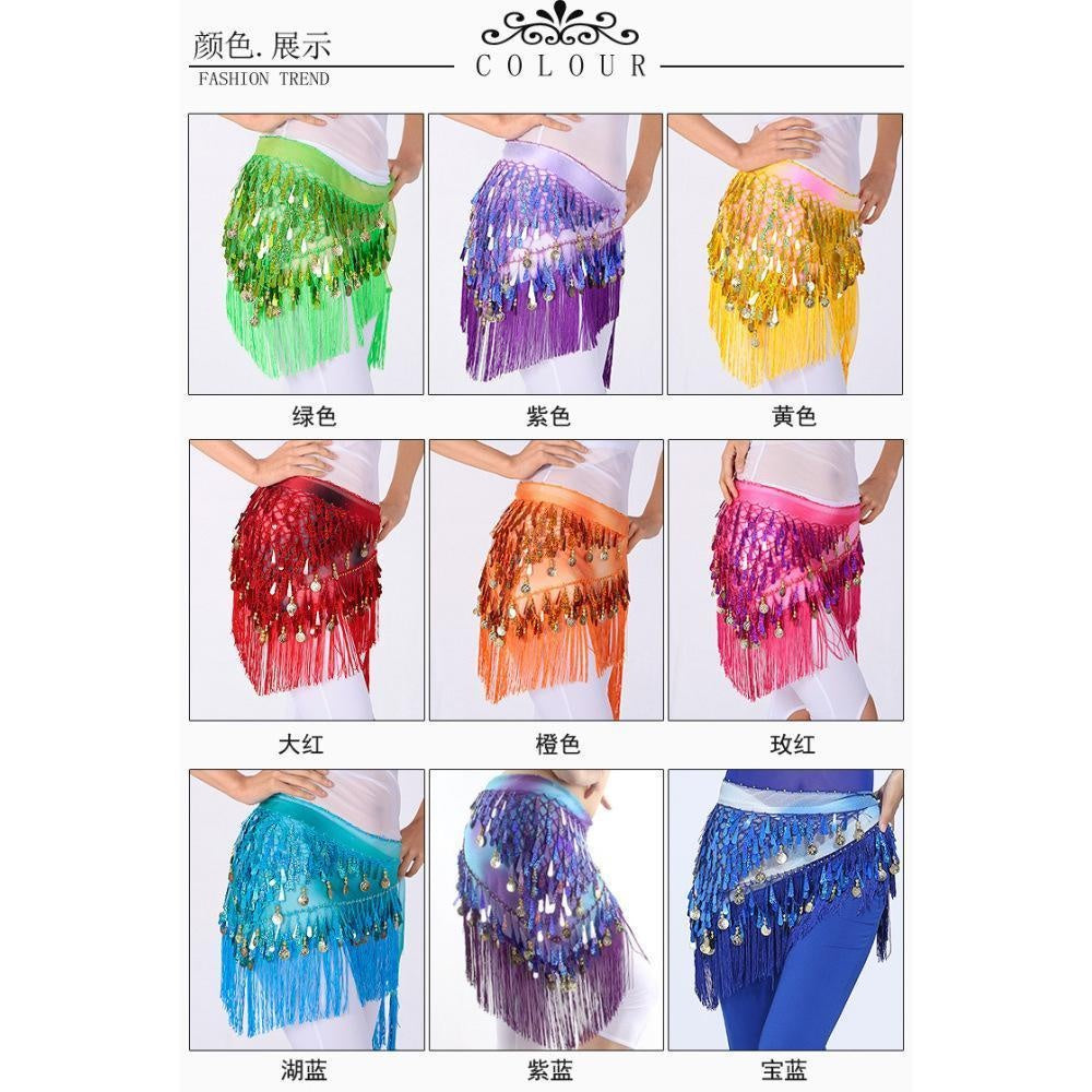 2023 Belly dance sequin triangle scarf tassel waist scarf practice hip scarf sequin triangle scarf Indian dance performance waist chain