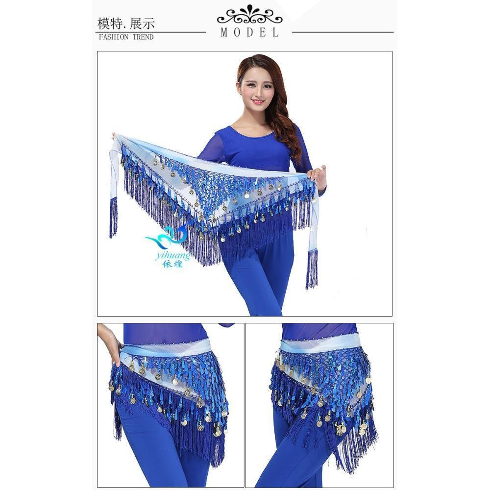 2023 Belly dance sequin triangle scarf tassel waist scarf practice hip scarf sequin triangle scarf Indian dance performance waist chain