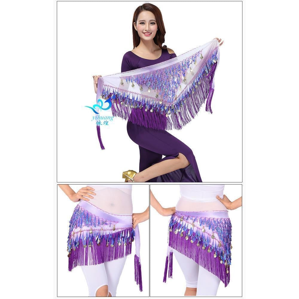 2023 Belly dance sequin triangle scarf tassel waist scarf practice hip scarf sequin triangle scarf Indian dance performance waist chain