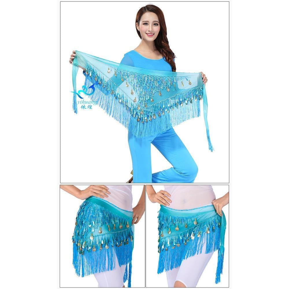 2023 Belly dance sequin triangle scarf tassel waist scarf practice hip scarf sequin triangle scarf Indian dance performance waist chain