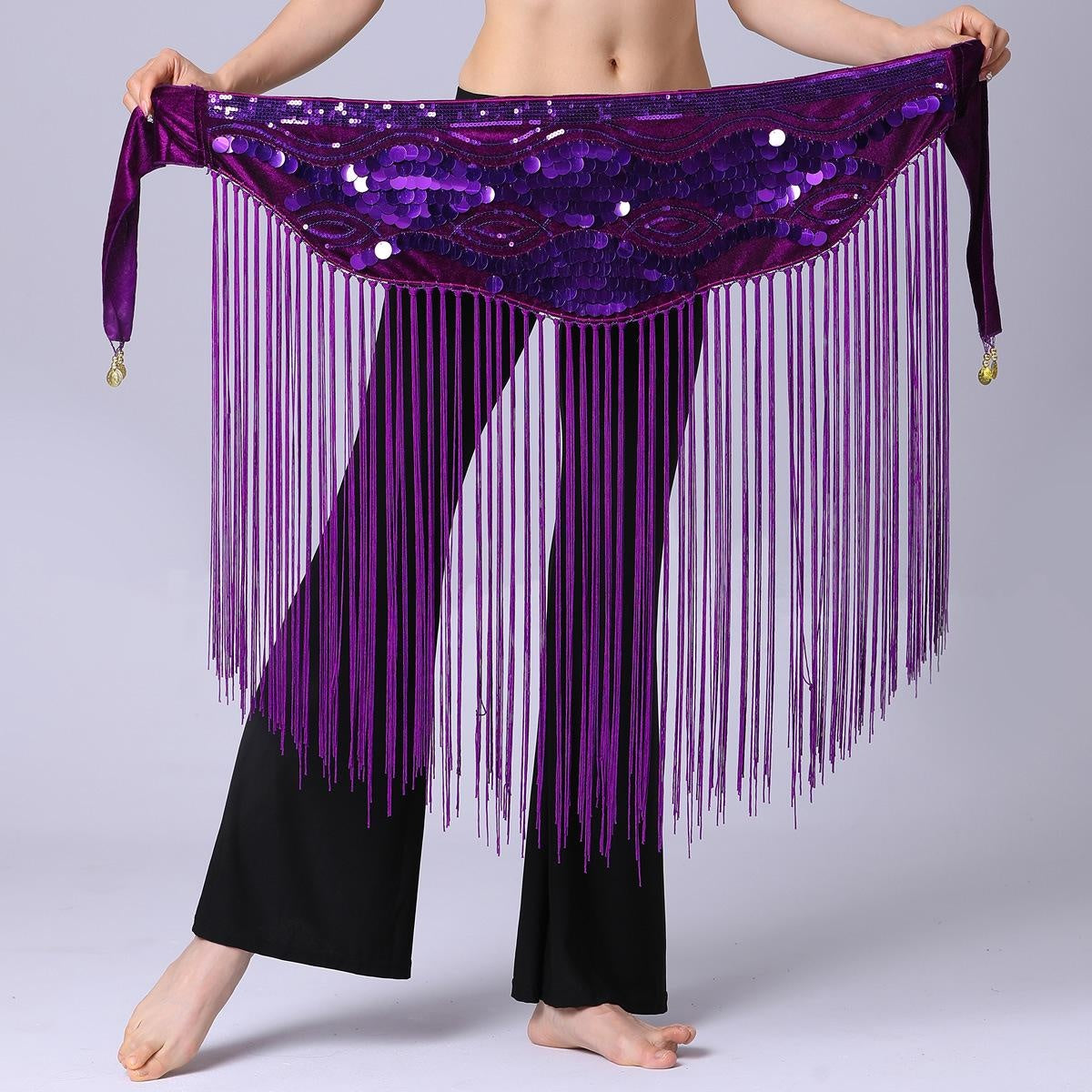 Chaîne de taille à pompon long à paillettes, chaîne de taille de danse du ventre