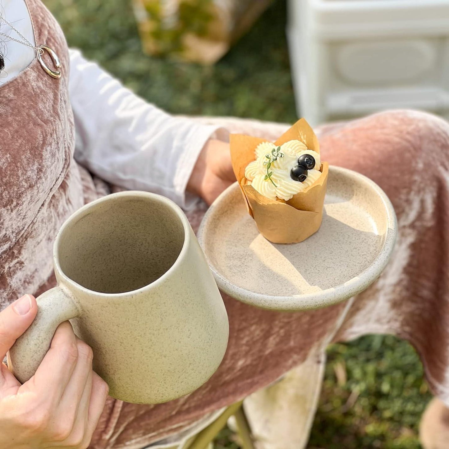 Large Coffee Mug Pottery Latte Mug Set Big Tea Cup-20oz Handmade Mugs with Jumbo Handle,Set of 2