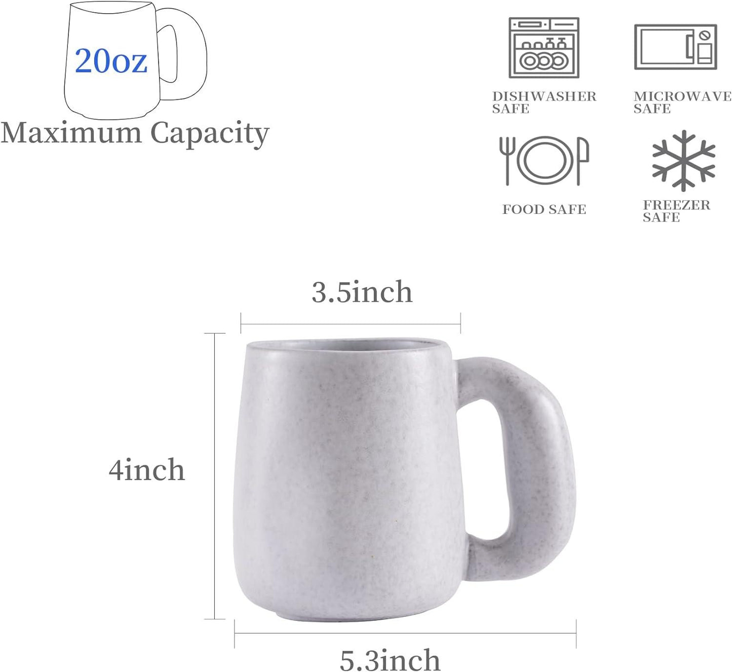 Grande tasse à café en poterie, ensemble de tasses à latte, grande tasse à thé, tasses faites à la main avec poignée Jumbo, lot de 2, 20oz