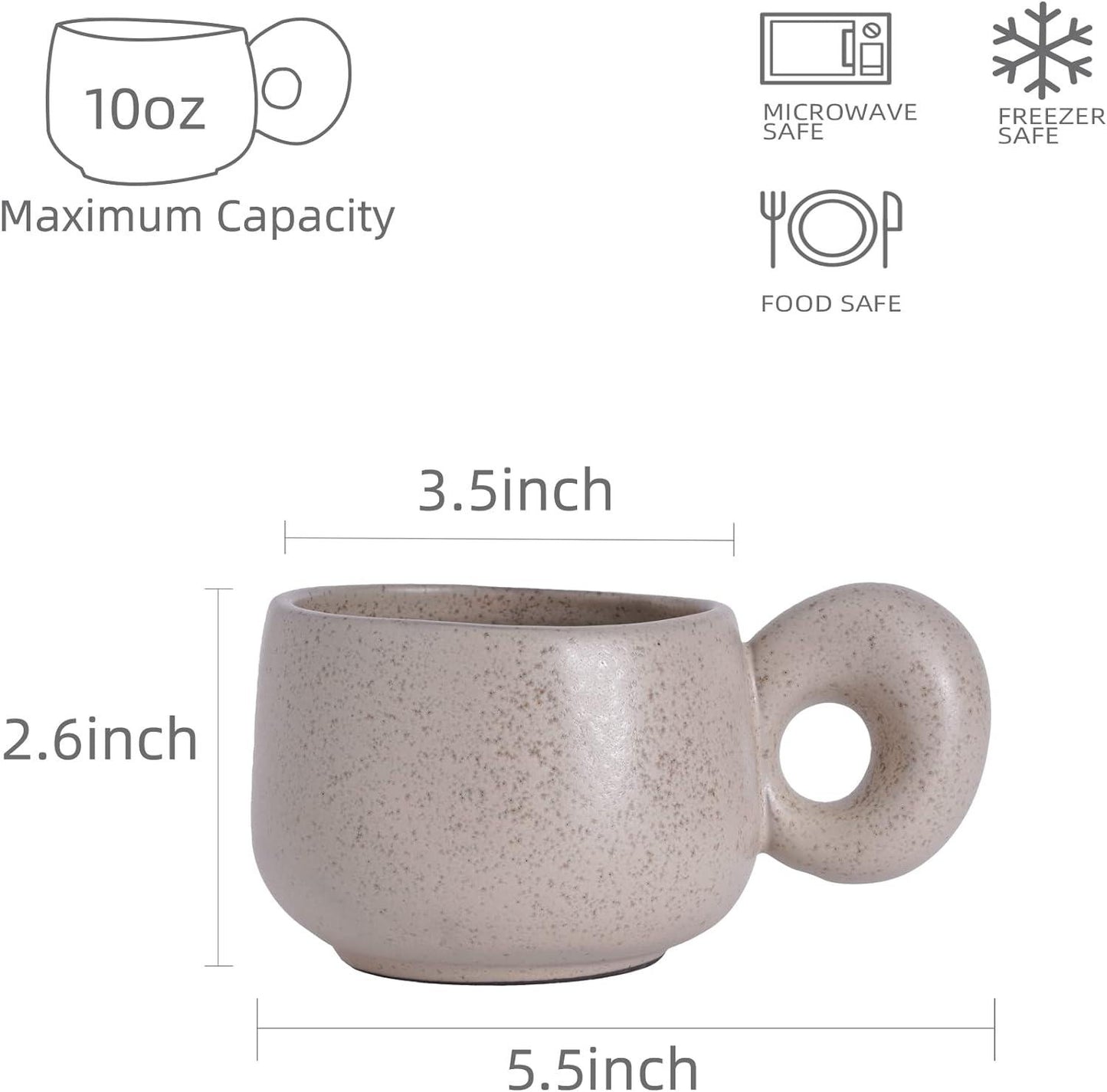 10 Ounce Ceramic Small Coffee Mugs Cappuccino Mugs Handmade Mugs Set with One-finger Handle for Mocca,Latte,Cereal,Yogurt and Beverage,Set of 2