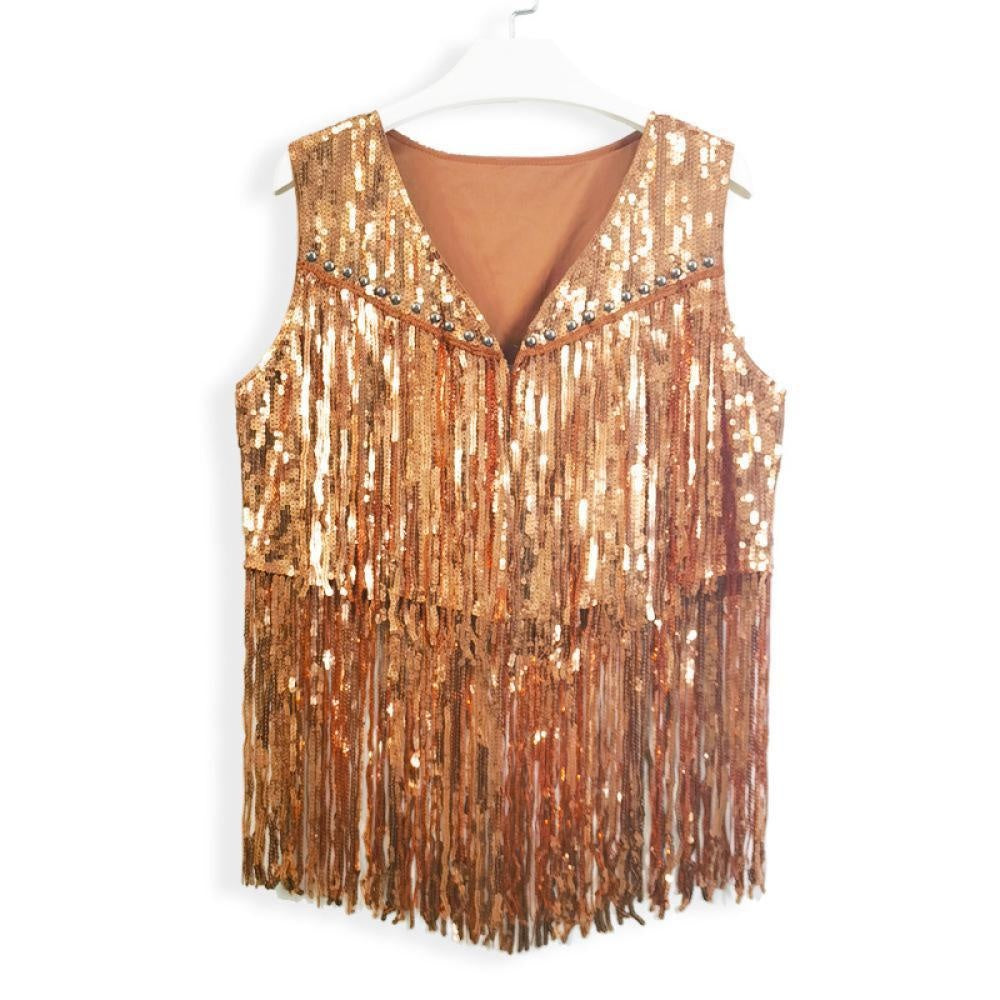 Spring/Summer Vest Sequined Vest Western Cowboy Style Cardigan Vest for Women