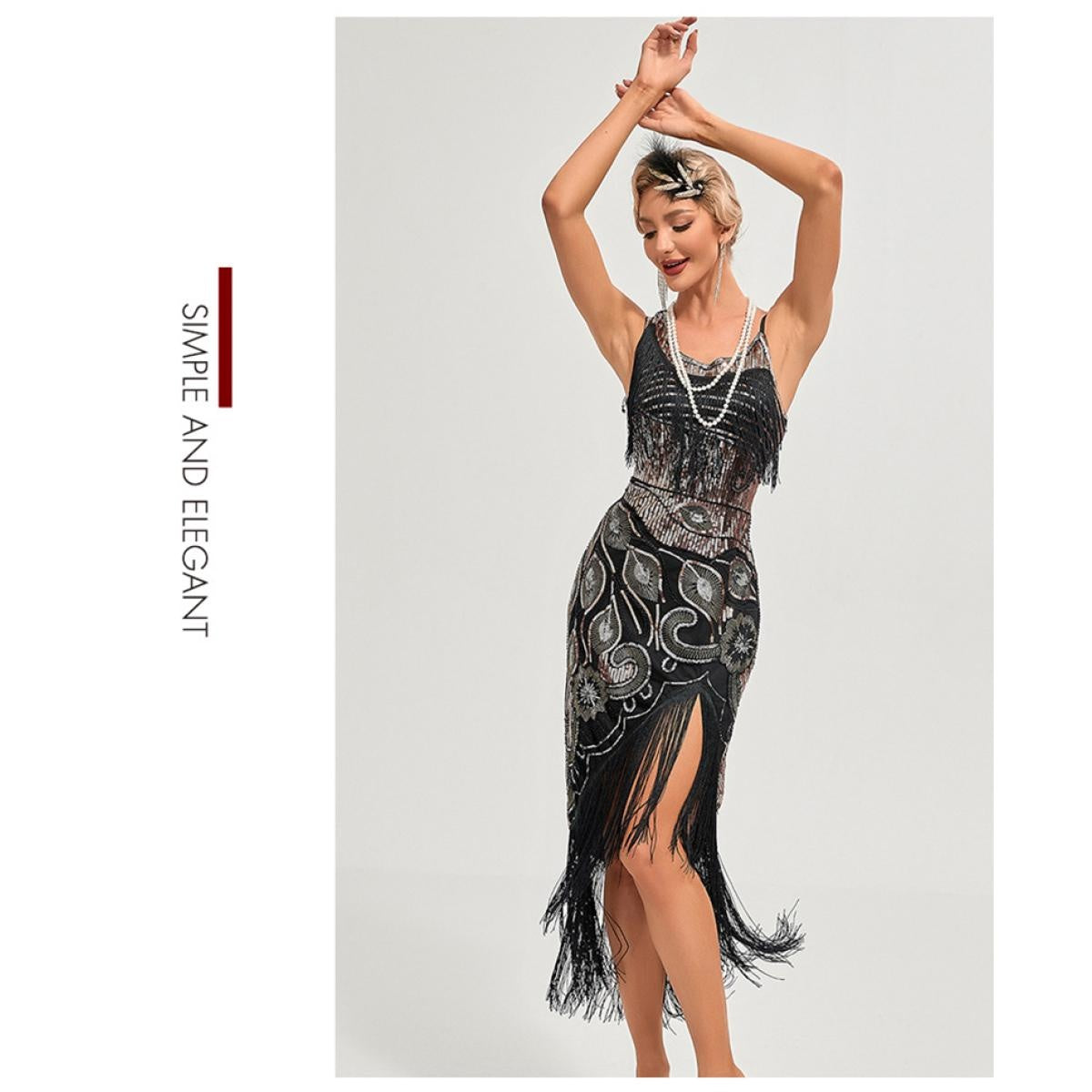 New Arrival 1920s Vintage Great Gatsby Party Flapper Dress Sleeveless Sequins Tassel Dresses Cocktail Prom Size XS-3XL Long Skirt