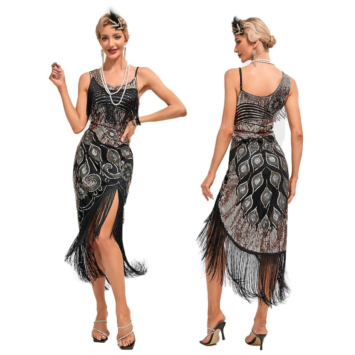 New Arrival 1920s Vintage Great Gatsby Party Flapper Dress Sleeveless Sequins Tassel Dresses Cocktail Prom Size XS-3XL Long Skirt