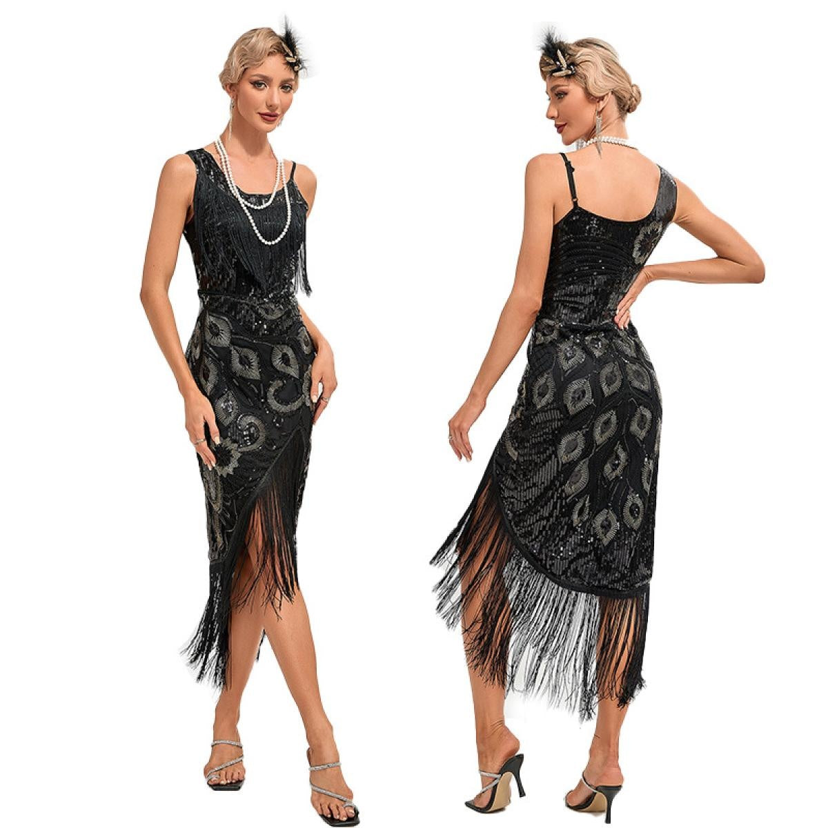 New Arrival 1920s Vintage Great Gatsby Party Flapper Dress Sleeveless Sequins Tassel Dresses Cocktail Prom Size XS-3XL Long Skirt