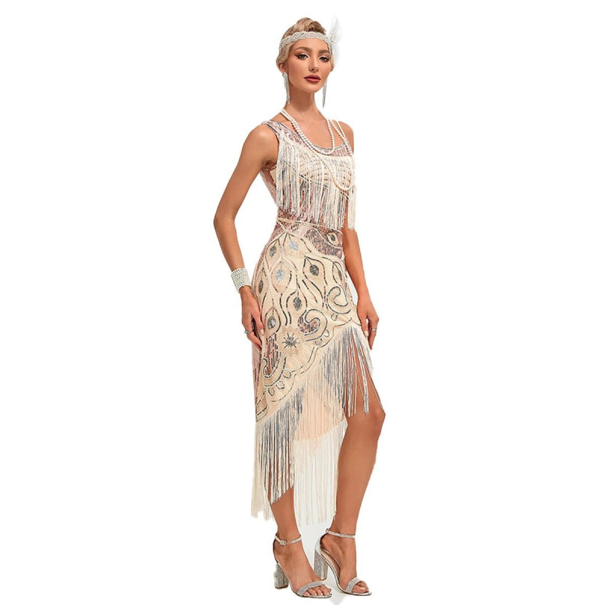 New Arrival 1920s Vintage Great Gatsby Party Flapper Dress Sleeveless Sequins Tassel Dresses Cocktail Prom Size XS-3XL Long Skirt
