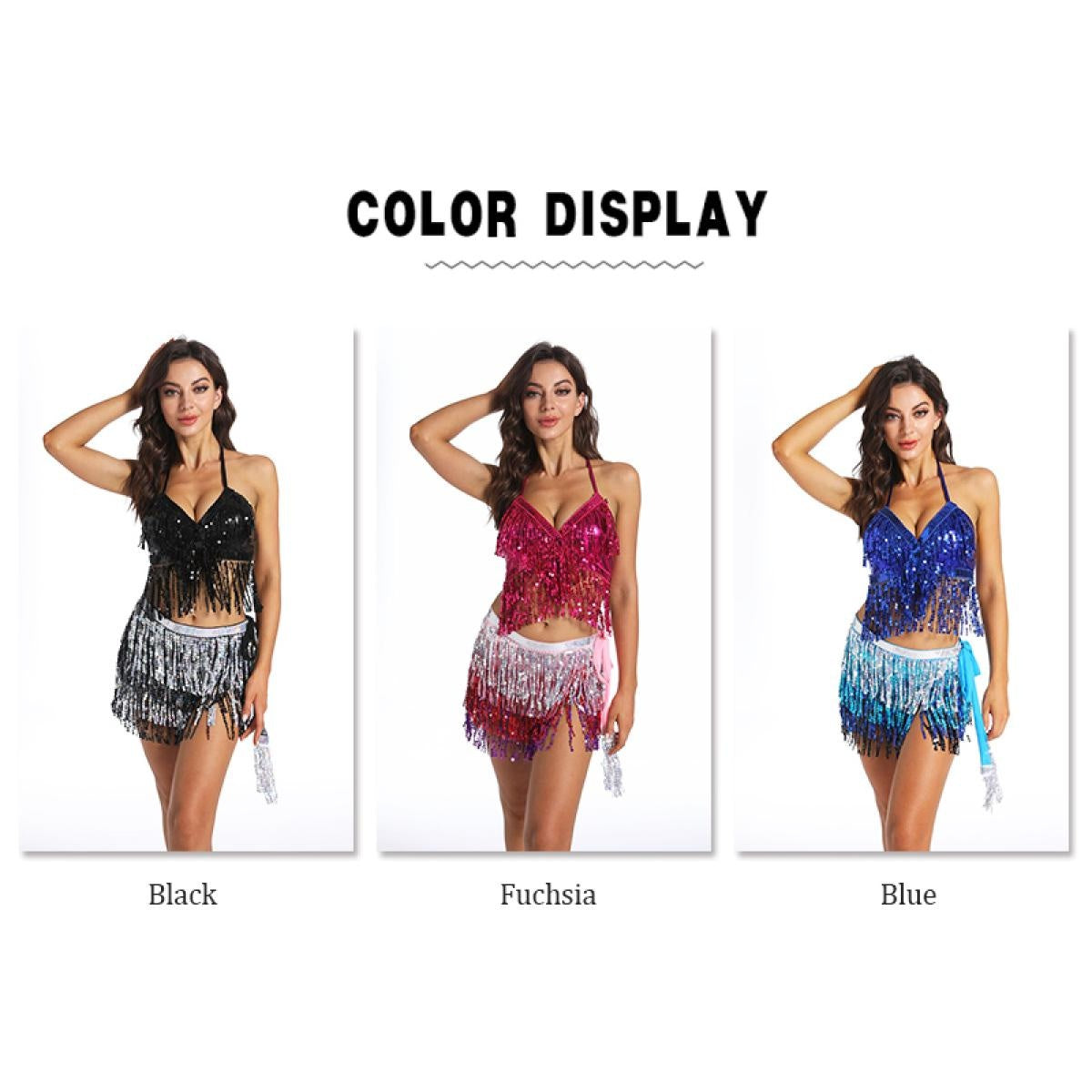 Sequins Top Belly Dancing Hip Scarf Fringe Oriental Dance Scarf Belt Costumes Indian Outfits Bra Belts 1 Set Performance Women