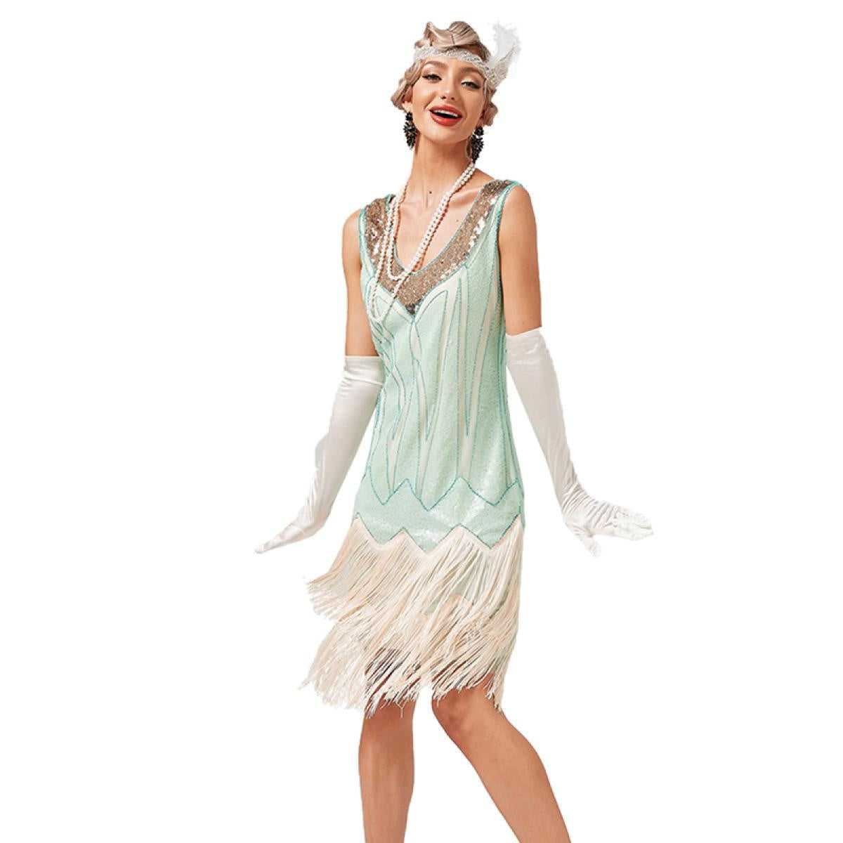 1920s Vintage Dress Beaded Sequin 30S Flapper Dresses Prom Wedding Women Vintage Dress V Neck Beaded Fringed Tassels