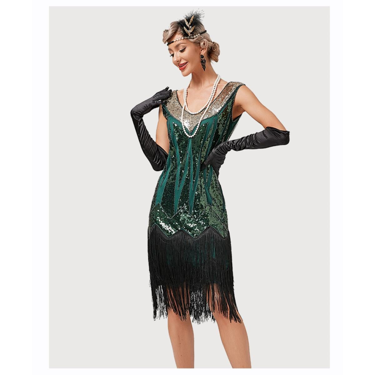 1920s Vintage Dress Beaded Sequin 30S Flapper Dresses Prom Wedding Women Vintage Dress V Neck Beaded Fringed Tassels