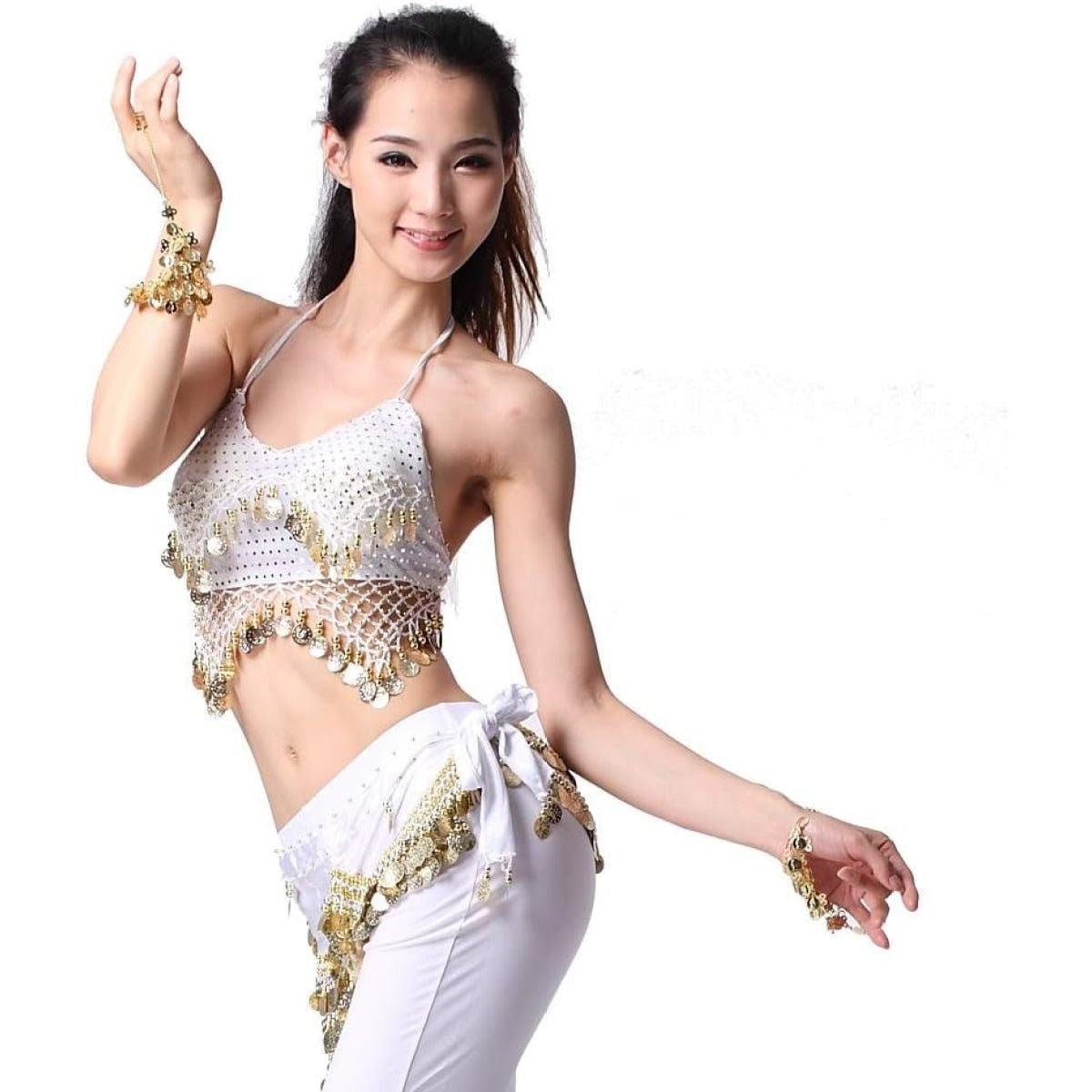 Lady's Belly Dance Bandage Coin Bra Top with Chest Pad