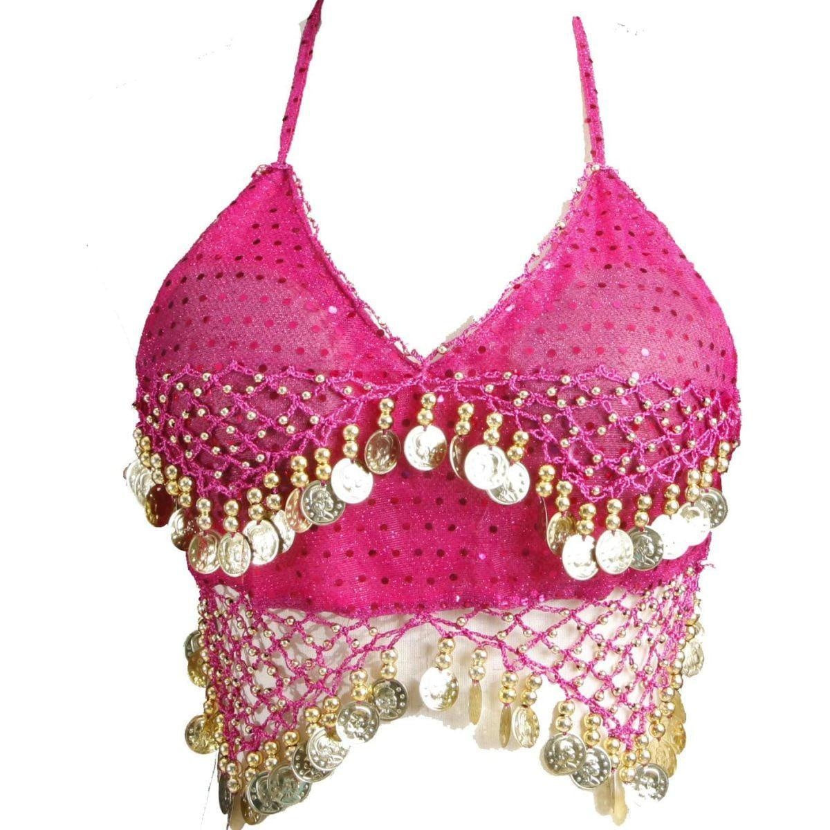 Lady's Belly Dance Bandage Coin Bra Top with Chest Pad