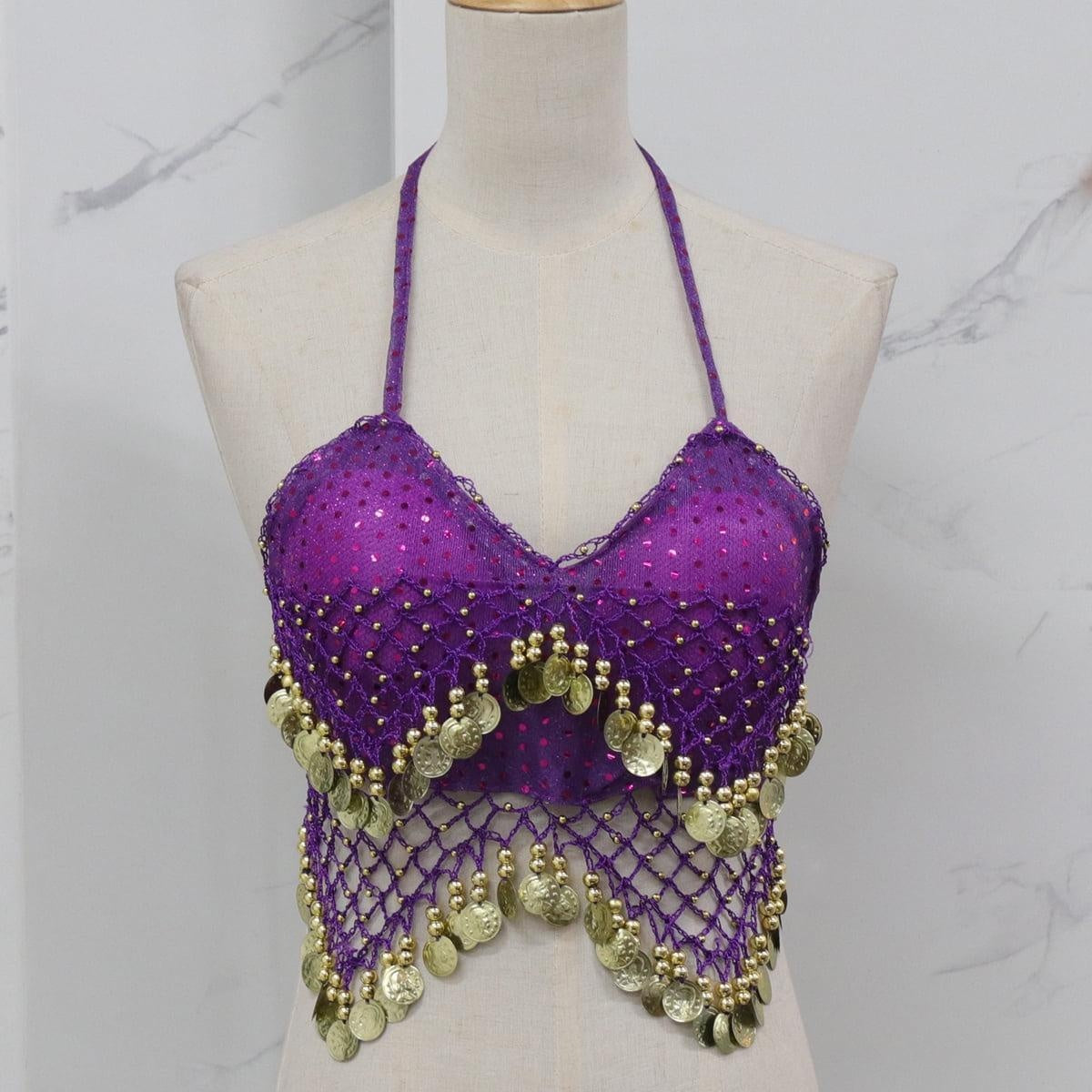 Lady's Belly Dance Bandage Coin Bra Top with Chest Pad