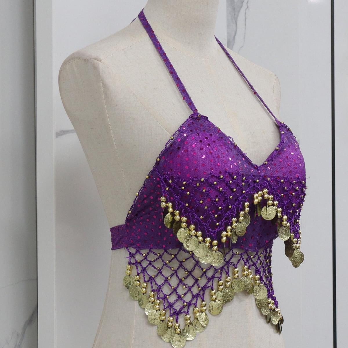 Lady's Belly Dance Bandage Coin Bra Top with Chest Pad