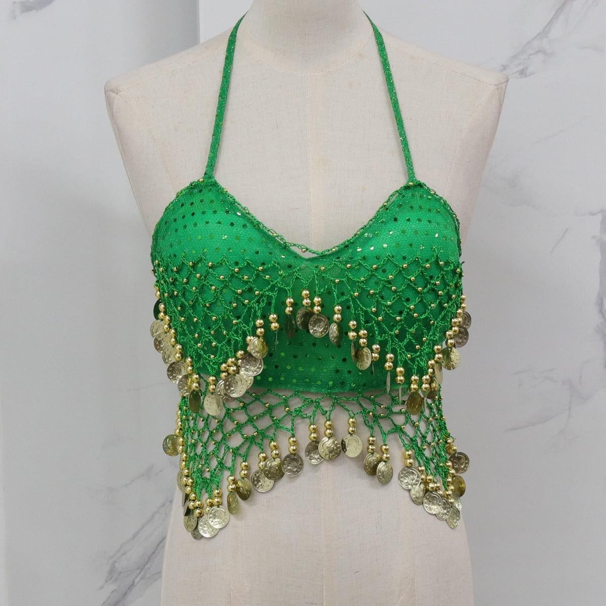 Lady's Belly Dance Bandage Coin Bra Top with Chest Pad