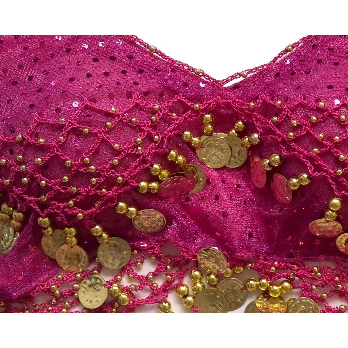 Lady's Belly Dance Bandage Coin Bra Top with Chest Pad