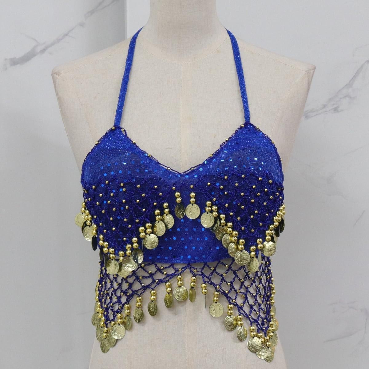 Lady's Belly Dance Bandage Coin Bra Top with Chest Pad