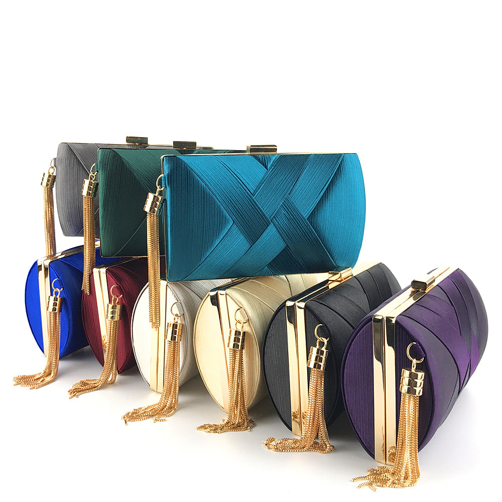 New Arrivals Handheld Women's Evening Clutch Bags Silk Satin Party Handbags Bridal Wedding Purses with Tassel Pendant Evening Clutch Bags