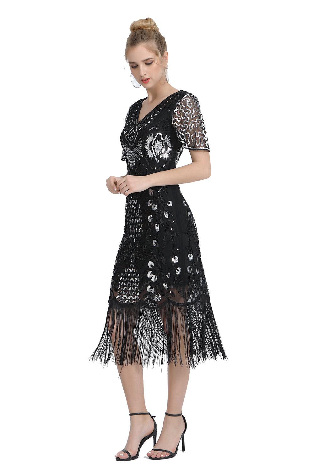 Robe jupe à franges à paillettes, jupe à franges rétro des années 1920, robe de banquet, robe de soirée de festival