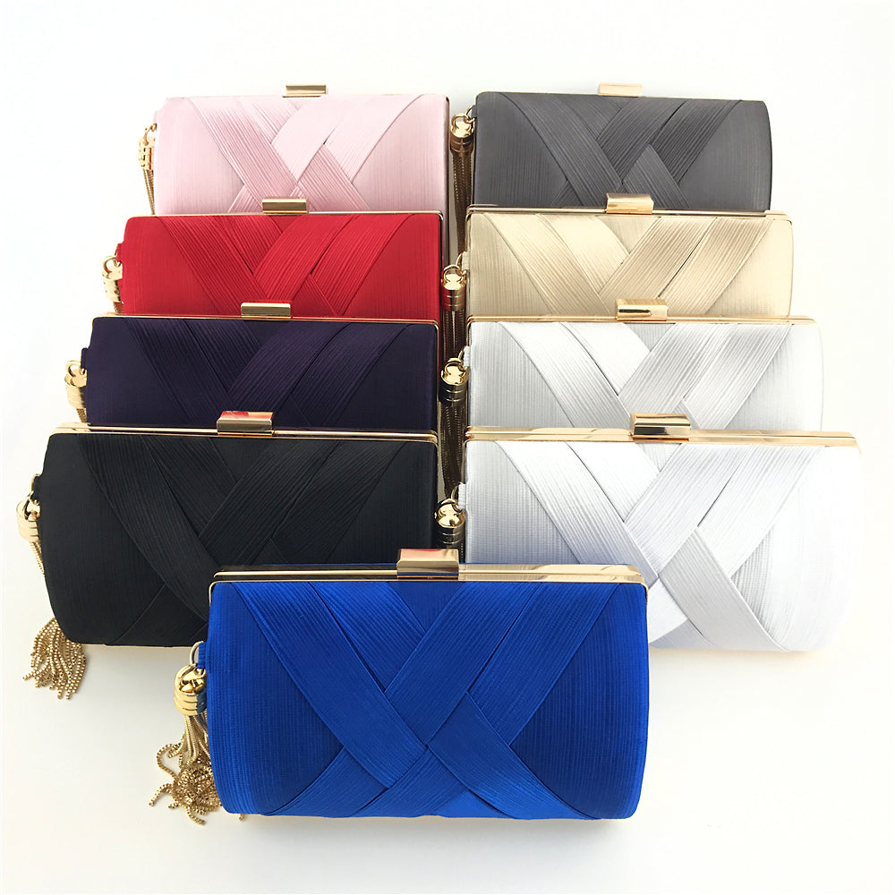 New Arrivals Handheld Women's Evening Clutch Bags Silk Satin Party Handbags Bridal Wedding Purses with Tassel Pendant Evening Clutch Bags