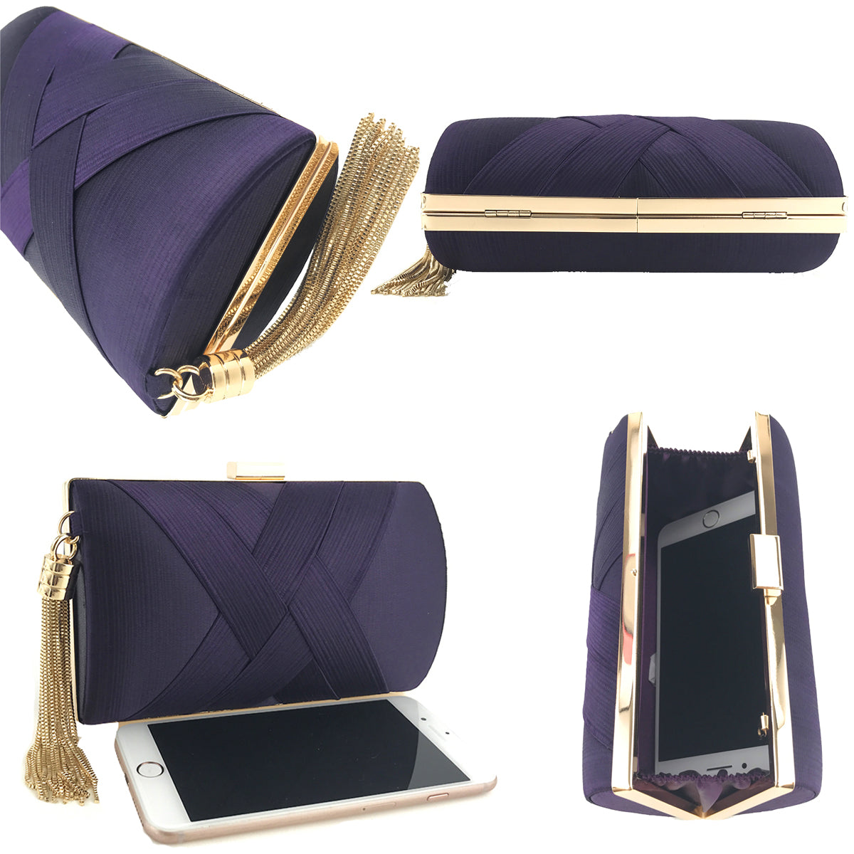 New Arrivals Handheld Women's Evening Clutch Bags Silk Satin Party Handbags Bridal Wedding Purses with Tassel Pendant Evening Clutch Bags