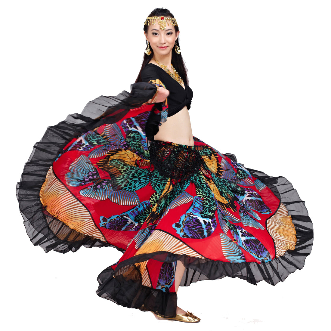 Super Big Swing Flowers Chiffon Tribal Skirt, Gypsy Skirt, Bohemia skirt, Belly Dance Costumes